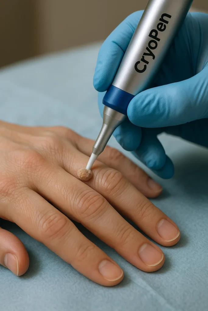 example of cryopen wart removal Kensington treatment on a persons finger