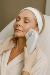 Woman receiving HIFU non surgical facelift treatment Kensington