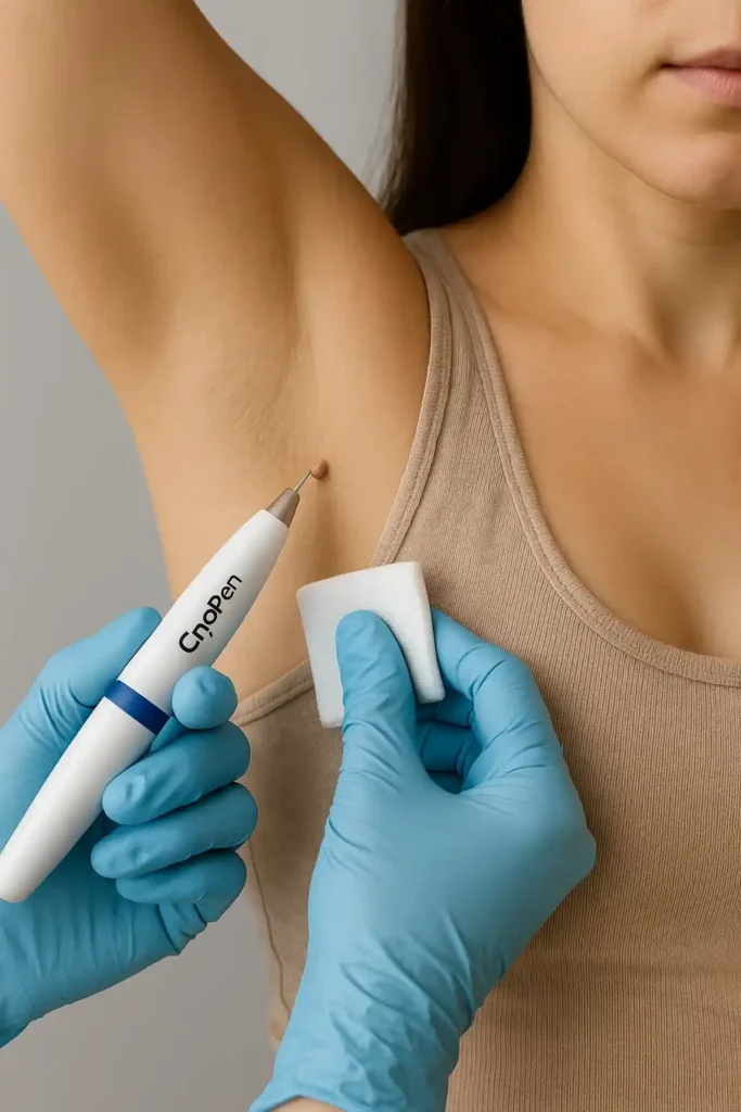 woman having cryopen to remove underarm skin tags Kensington